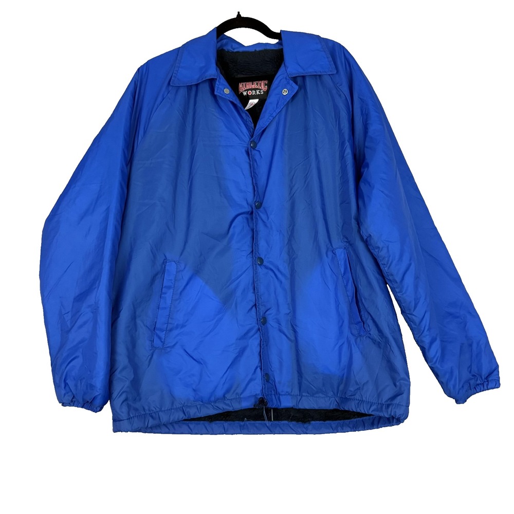 Athletic Works Coaches Jacket Mens XL Blue Snap Front Fleece Lined Made in USA